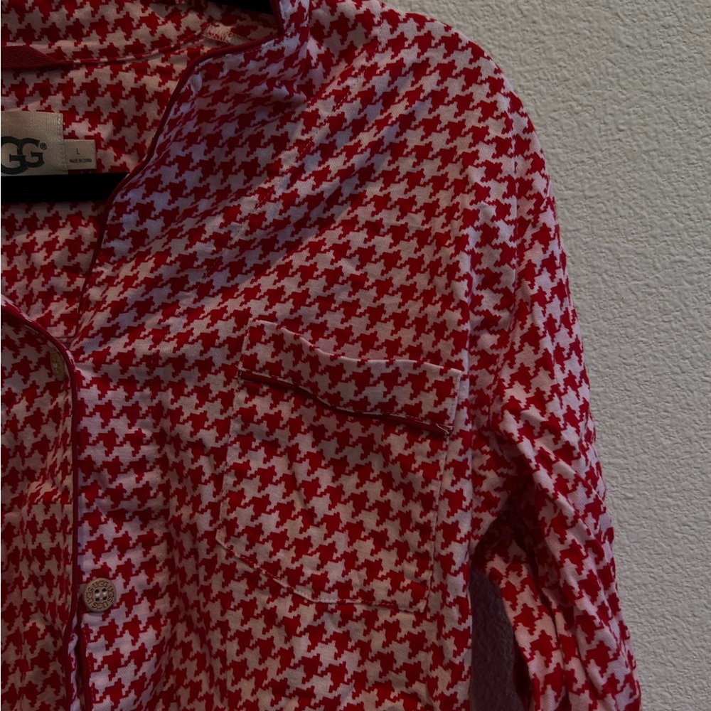 UGG Australia Raven Houndstooth Flannel Pajama Set in Pink & Red – Size Large - Picture 9 of 9